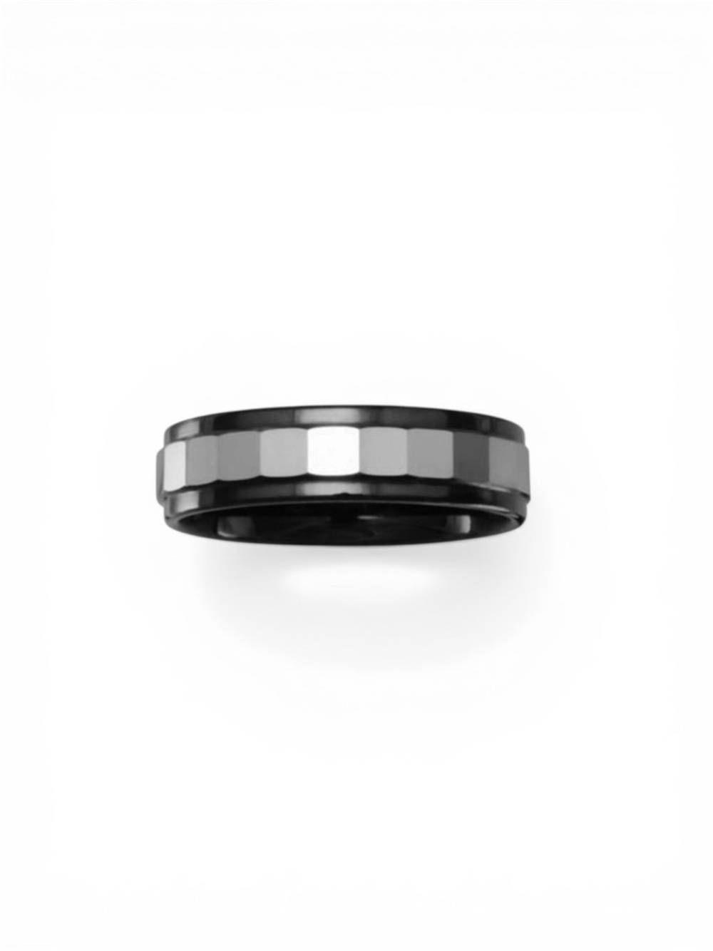 Faceted Tungsten Ring With Black Edge